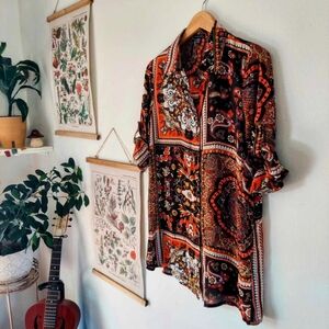 XLarge - Piano - Boho Collar Button Down Top